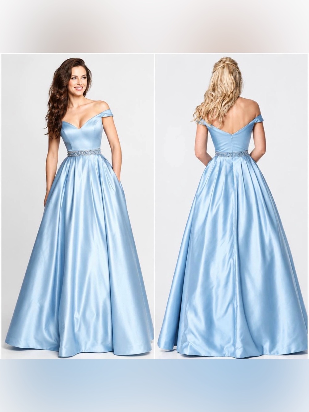 Sherri Hill NWT 51124 Light Blue Ball Gown w/Beaded Belt Gala Prom Sz 8